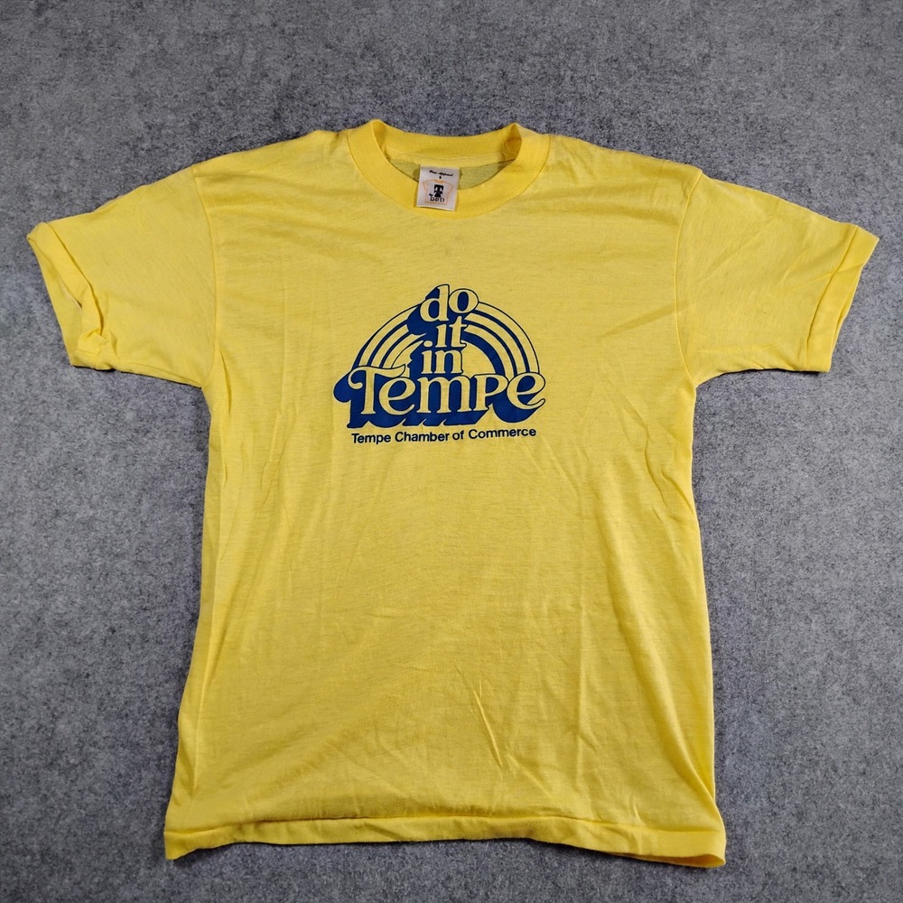 Fine Apparel by R&D Do It In Tempe Graphic T-Shirt Yellow Mens Small Vintage 80s
